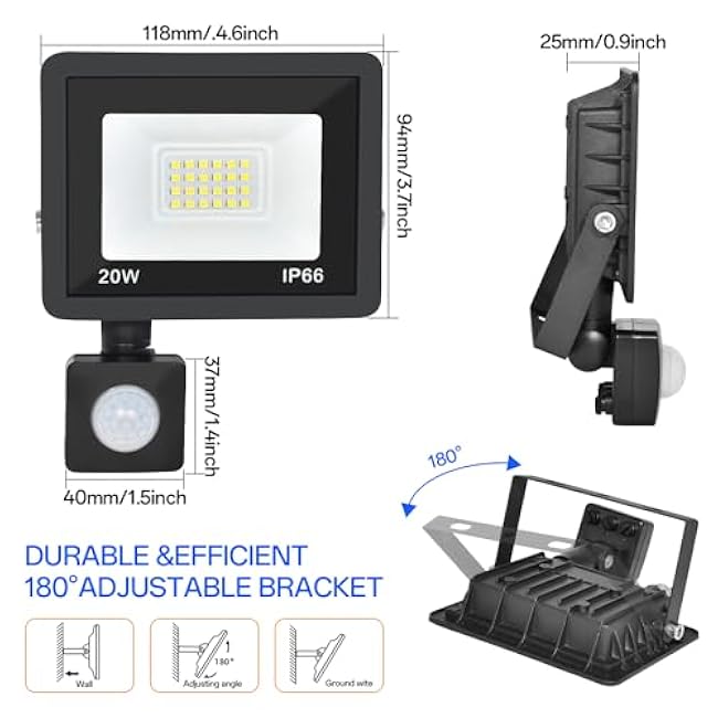 Motion Sensor Flood Light Outdoor 20W 6000K Outdoor Floodlight