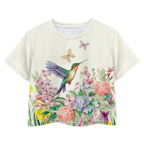 Image of Kids T Shirt Short Sleeve Crop Tops for Girls Summer Clothes Pullover Tees Shirt 5-14