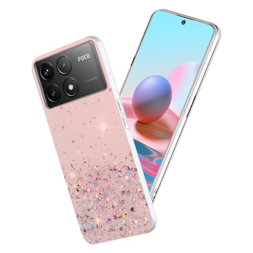 Coque Xiaomi Poco F6 Pro transparente paillettes rose en silicone souple antichoc fine