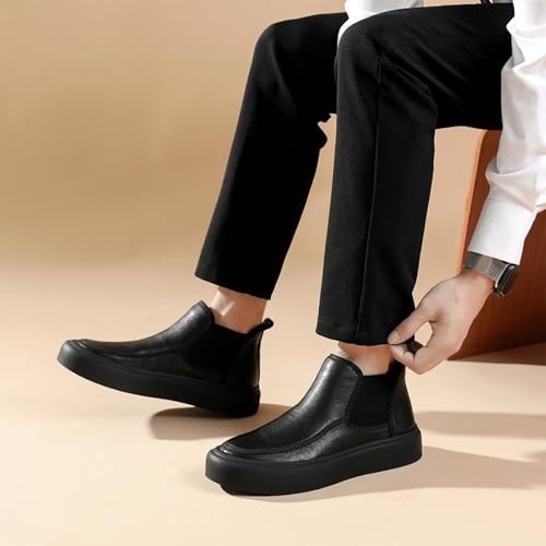Men's Winter Plush Leather Booties, Fashionable Versatile Casual Dress Shoes, Warm Fleece Lining, Anti-Slip Sole, Ideal For Business Casual & Daily Wear4