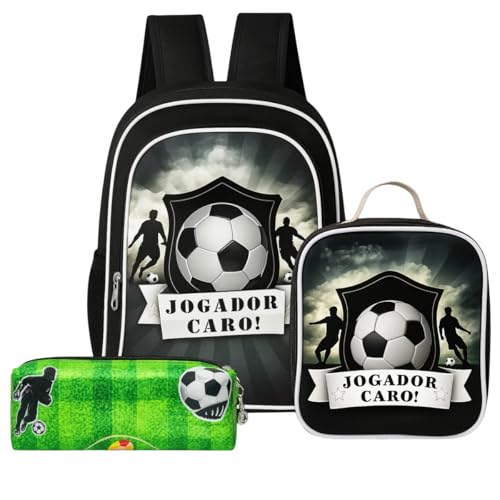Kit Mochila Masculina Futebol Infantil escolar Passeio + Lancheira Termica e Estojo