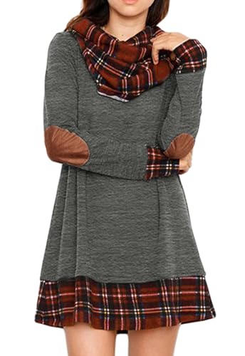 Alaster Queen Women's Long Sleeve Fall Dresses 2024 Trendy Casual Plaid Cowl Neck Winter Tunic Dress for Women