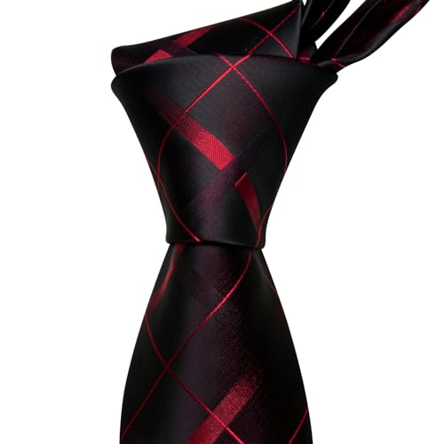 Image of Barry.Wang Plaid Ties for Men Silk Necktie Handkerchief Cuff Links Set