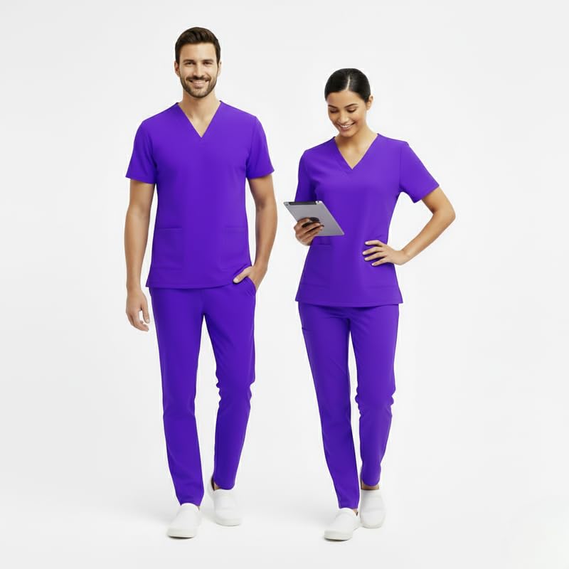 Image of TrendyUniform Unisex Regular Fit Polyester Cotton Scrub Suit for Componder| V-Neck Top and Drawstring Pant |Half Sleeves Hospital Uniform for Doctors, Nurses and Dentist, OT