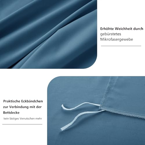 RUIKASI Bettwäsche 200x200 Blau 3teilig - Denim Blau Mikrofaser Bettwäsche-Sets Oeko-TEX… – Ansicht 6