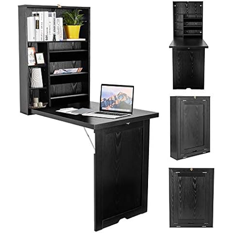 DREAMADE Klapptisch Schreibtisch Wandmontage, Computertisch Laptoptisch Beistelltisch aus Holz Faltbar Cover