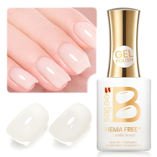 Image of Beetles Vanilla Scoop Milky White Gel Nail Polish - 15ML Full Size Beige Milky White Nail Polish Neutral Jelly Gel Base Color Nail Concealer Sheer Translucent Soak Off UV Nail Art DIY Manicure Gift
