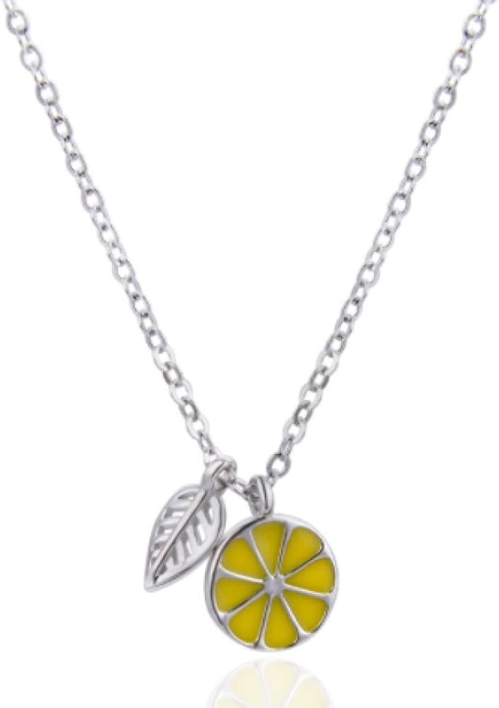 Collier en argent S925 sterling avec pendentif citron délicat en maille ras du cou pour femme