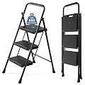 DUMOS 3 Step Ladder, Sturdy Step Stool with Anti-Slip Pedal & Comfortable Handrail, Portable Heavy Duty Step Stool for Kitchen, Garage & Outdoor Use, 800lbs, Black