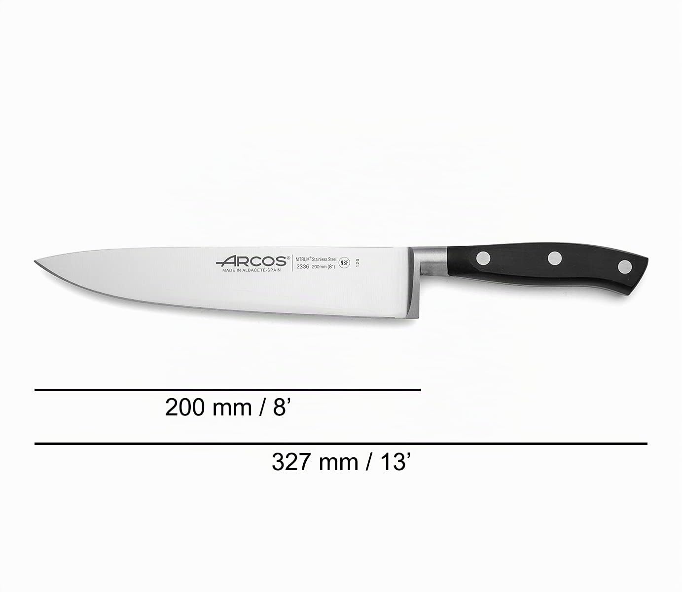 Arcos Riviera - Juego de Cuchillos de Cocina (Mondador + 2 Cuchillo Chef) - Acero Inoxidable Forjado NITRUM - Mango POM - Color Negro