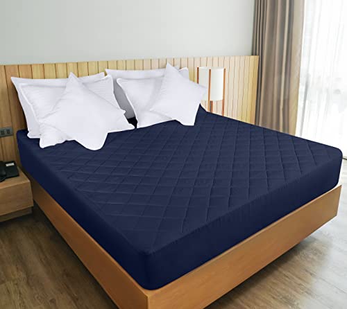 Utopia Bedding Quilted Fitted Mattress Pad, King Size, Elastic Fitted Mattress Topper Protector and Cover Stretches up to 16 Inches Deep, Machine Washable (Navy)