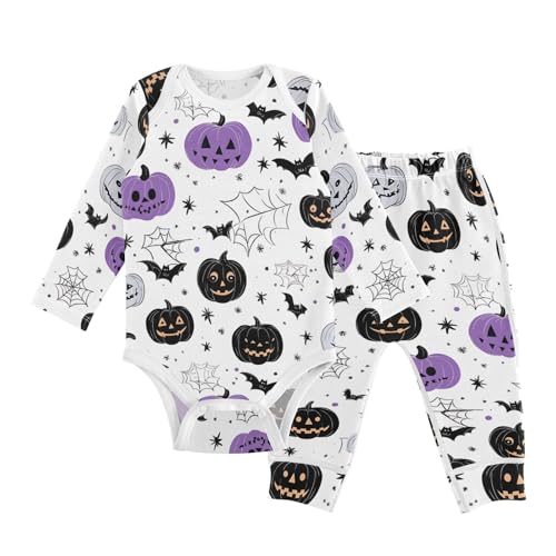 vvfelixl Baby Bodysuits Pants Sets Cute Spooky Pumpkin Long Sleeve Baby Onesie Clothes for Boys Girls 3-6M
