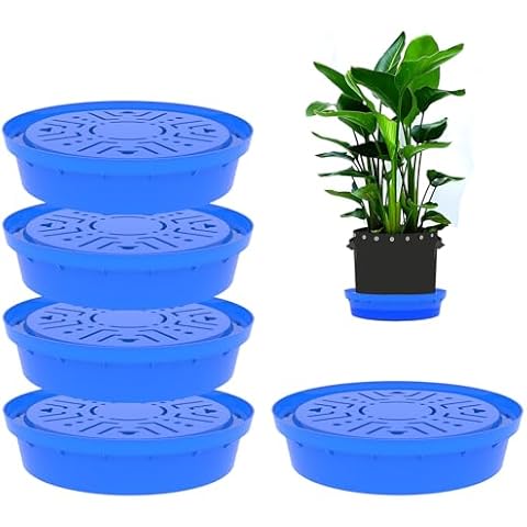 Molgoc Self-Watering Base with Visible Water Level,Keeps Leaves and Flying Insects Out,Maintains Water Quality.Blue,5 Packs(Without Wheels). Cover