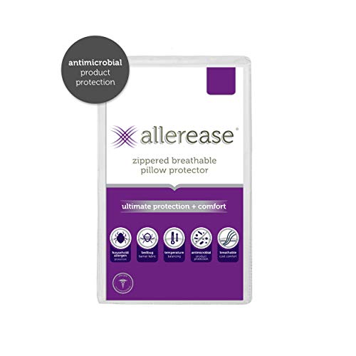 AllerEase Ultimate Protection & Comfort Temperature Balancing Pillow Protector – Zippered, Antimicrobial, Allergist
