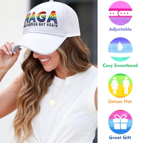 Image of Gay Pride Rainbow Trucker Hat for Men and Women LGBT Embroidered Adjustable Washable LGBTQ Baseball Cap Gifts