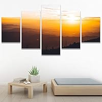 SIGNWIN 5 Panel Canvas Wall Art Sunset in The Mountains for Home Decorations Ready to Hang - 60