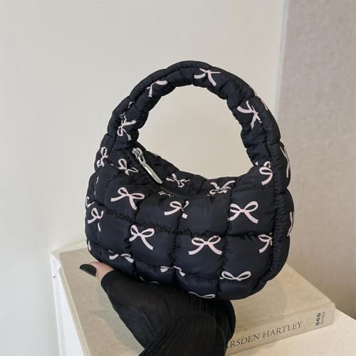 Image of Quilted MINI Handbag and Purses Women Puffer Nylon Hobo Cotton Padded Purse Work Travel Lightweight