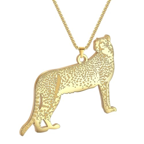LUTAKU Geparden-Anhänger-Halskette für Frauen, schnellstes Land-Tier-Geparden-Anhänger, Charm-Kette, Edelstahl-Tierschmuck-Zubehör, Eine Größe, Edelstahl, Kein Edelstein