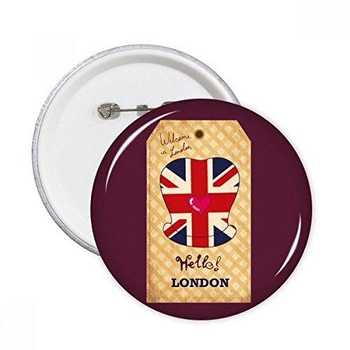 Badge rond Tampon Londres pour vêtements et décoration formelle. Lot de 5 petits broches.