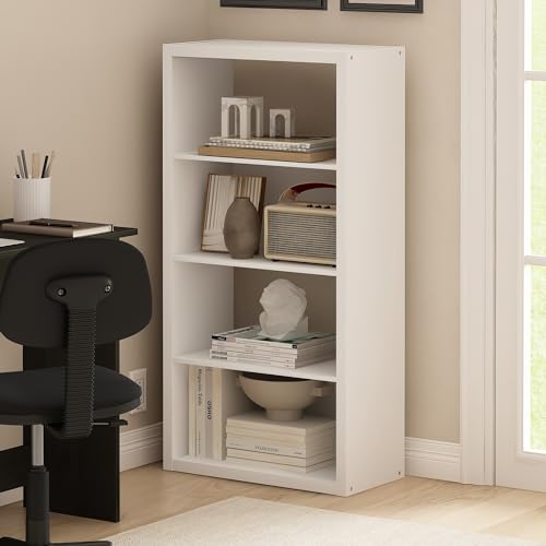 Image of Furinno Viola Book Shelf, 4-Tier Bookshelf, Extra Thick Frame Bookcase with Open Shelf, Open Back Design, 11.3 inch x 23.2 inch x 45.4 inch, for Living Room, Bedroom, Home Office, White