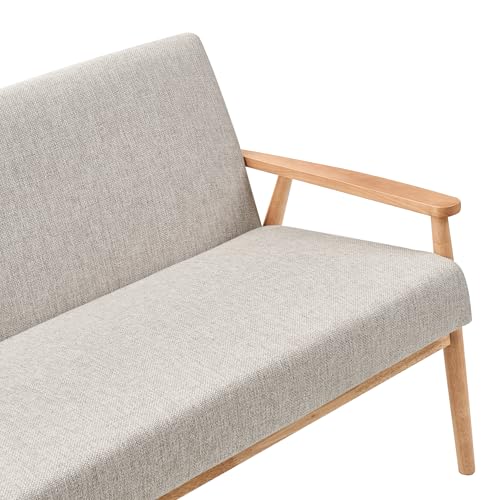 Divano Da Salotto A 3 Posti In Tessuto E Struttura In Legno Grigio E Marrone Chiaro Struttura In Legno Stile Retrò - 7