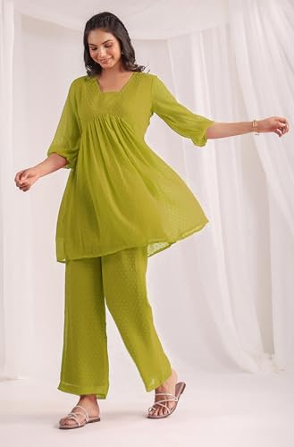 Image of Janasya Women's Dobby Georgette Self Design Gathered Co-ord Set