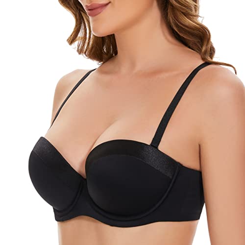 Sea Bbot Push Up Strapless Bra For Women Underwire Padded Convertible Multiway Bra Push Up Balconette Bra Black 36C #TOP3