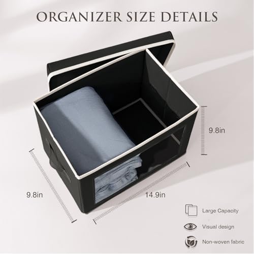 Image of Homsorout Stackable Storage Bins with Lids - Medium Storage Box with Lids, Foldable Closet Boxes for Organizing, Wardrobe Clothes Organizer with Window, Cubes Bins for Living Room, 5 Pack, Black