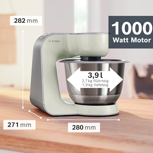 Image of Bosch MUM58L20 - Powerful 1000 W Kitchen and Pastry Machine - 7 Speed + Turbo - 3.9 L Stainless Steel Bowl - with Accessories - Mineral Grey /Silver