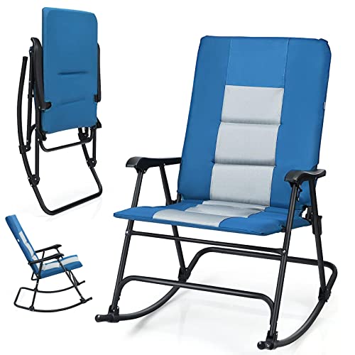 RELAX4LIFE Folding Rocking Chair, Oversized Garden Relaxing Recliner with Padded Back and Armrest,...