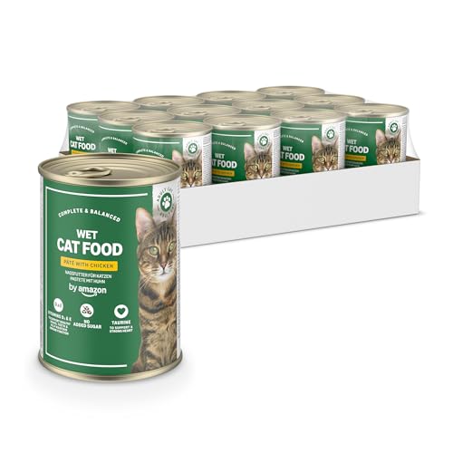 by Amazon - Comida húmeda sin cereales para gatos - Lata - Paté de pollo, 12 x 400 g