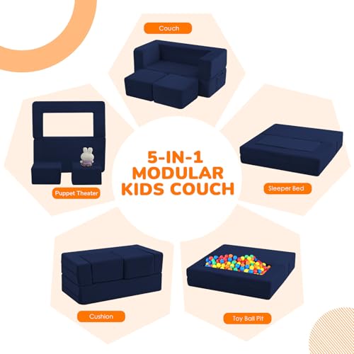 image for MeMoreCool Convertible Modular Kids Couch – Foam Toddler Sofa with W