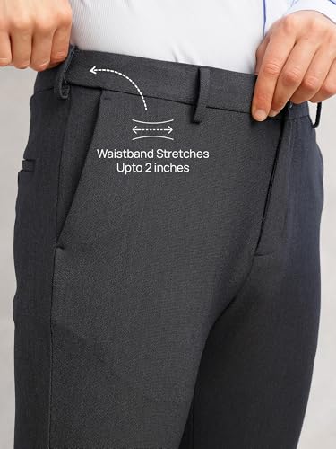 Image of Thomas Scott Men's Regular Fit Mid-Rise Solid Formal Performance Trouser | Flexi-Waist & 4-Way Stretch | 4 Pockets | Button Closure
