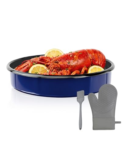 MCCSI Enamel Pizza Pan Deep Dish Roasting Pan 10 Inch Round Cake Pan High Temperature Resistance Non-Stick Chicken Roaster Tray, Oven Dishwasher Safe Birthday Gift Bread Baking Pan