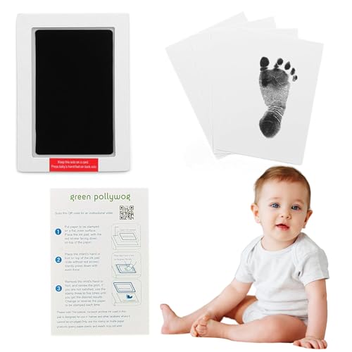 Image of Green Pollywog Clean Touch Inkless Pad | Non-Toxic, Extra-Large | Baby Handprint and Footprint Kit | Safe Ink for Newborns | Paw Print Stamp for Dogs