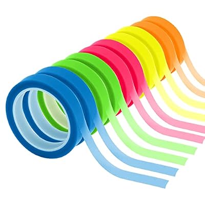 NEWEST 10 Rolls Highlighter Tapes, Clear Color Tape Removable Marking Sticker for Reading Class, Fluorescent Colored Tags, 16 ft Per Roll