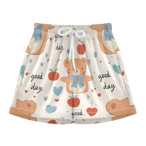 Bolaz Toddler Boys Swimwear Swim Trunks with Compression Liner 4T Bear Strawberry Lovely