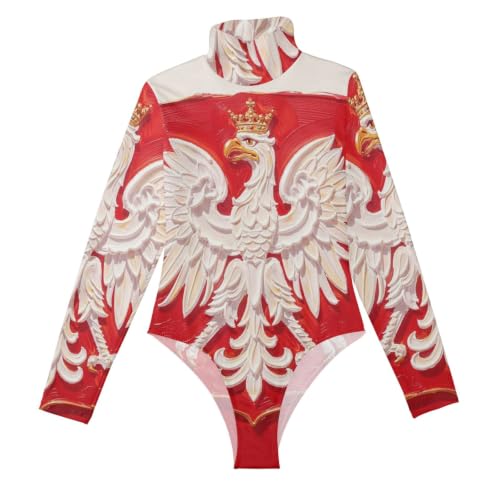 Body de manga larga para mujer GuoChe con diseño de la bandera de Polonia y cuello alto