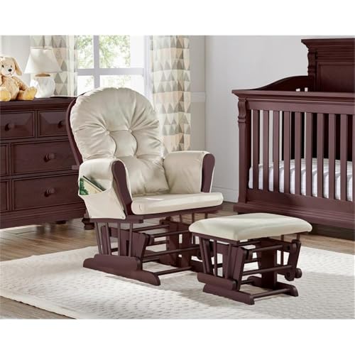 Image of Suite Bebe Mason Nursery Rocking Chair with Ottoman, Wooden Glider for Baby Nursing, Smooth Gliding Rocker, Beige and Espresso