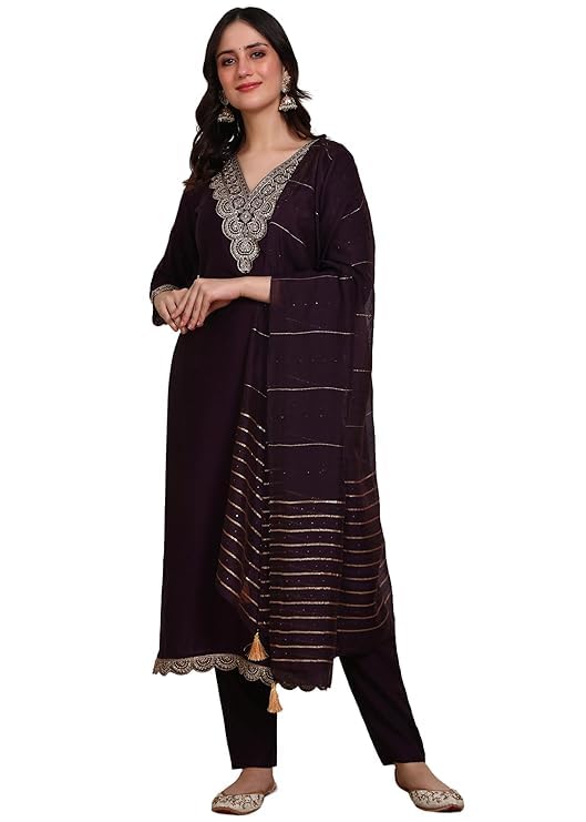 Image of Women's Viscose Rayon Embroidered Kurta Pant Set with Dupatta