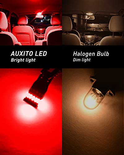 Image of AUXITO Brilliant Red 194 LED Bulbs 168 2825 W5W T10 Wedge LED Replacement Light Kit for Car Dome Map Door Parking License Plate Marker Lights, Pack of 10