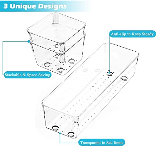 Image of Utensils Drawer Organizer Set Dresser Desk Drawer Dividers,Multipurpose Plastic Storage Bins For Makeup Dresser Kitchen Office (6Pc Set), Cerulean