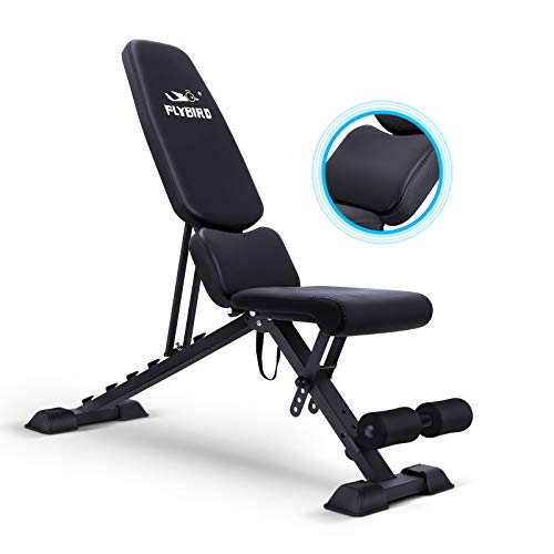 FLYBIRD Adjustable Weight Bench, Foldale Workout Bench Incline Bench for Home Gym Strength Training - Waist Pad New Version