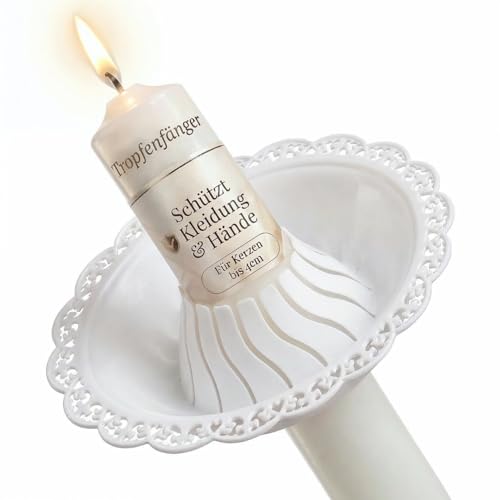 ELBKAISER - Tropfschutz für Kommunionkerze & Taufkerze – Festliche Kerzenmanschette aus Kunststoff in edlem Cremeweiß – Weißer Wachsschutz, passend für Ø 2-4 cm Kerzen