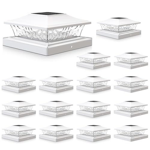 VOLISUN Solar Post Cap Light 16Pack White: RGB Color Changing - Fence Post Lights Solar Outdoor Waterproof for 4x4 x5 x6 WoodenVinyl