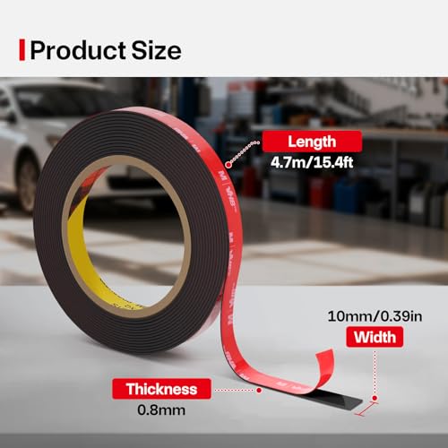 FIXCHORD Double Sided Tape Heavy Duty, Extra Strong Adhesive Tape, Waterproof Mounting Tape, Double Sided Acrylic Foam Tape for Automotive, LED Strips, Home & Office Decor, Black (15.4FT×0.39IN)
