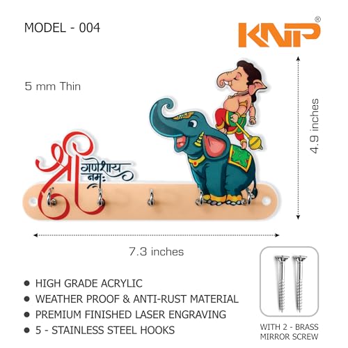 Image of KNP Art Acrylic Key Holders, Premium HD UV Printed, Multipurpose Key Stand for Home, Office Decor, Weather Proof, Anti-Rust, Wall Mounted Key Holder, Cartoon Theme, (Elephant)