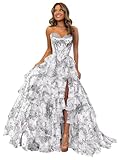 [CaractéRistiques] : Robe De Bal Longue Sans Bretelles à Imprimé Floral Pour Femme Avec Fente,à Plusieurs Niveaux,En Mousseline,Sans Bretelles,Corset,Dentelle,FroncéE,Fente LatéRale,TraîNe,Dos Lacé,Ligne A,EntièRement DoubléE,Soutien-Gorge IntéGré.