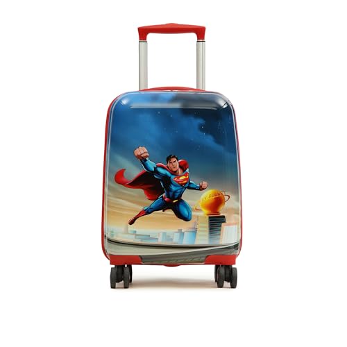 Image of YAYAVAR Superman Kids Trolley Suitcase - 45L | Hard-Sided Printed Cabin Luggage with 8 Wheels, Scratch Resistant, Lightweight Travel Bag (50cm)