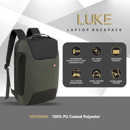 Image of SWISS MILITARY LUKE 23L 15.6 inch Laptop Backpack for Men & Women, Polyester, Padded Laptop & iPad Compartment, USB A & C Charging Port, TSA Lock, Multiple Quick Access Pockets, Keychain Holder